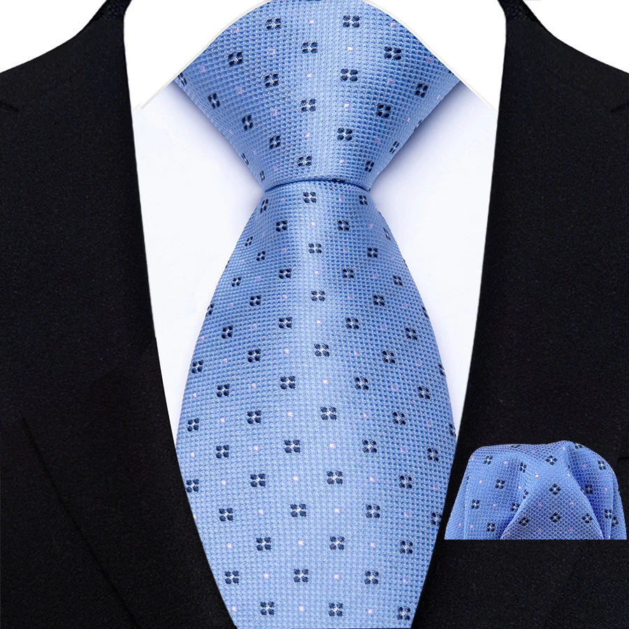 Men's Ties Set Luxury Floral Plaid Solid Light Blue Ties Business Party Formal Necktie Pocket Square Set Suits Accessory Gift
