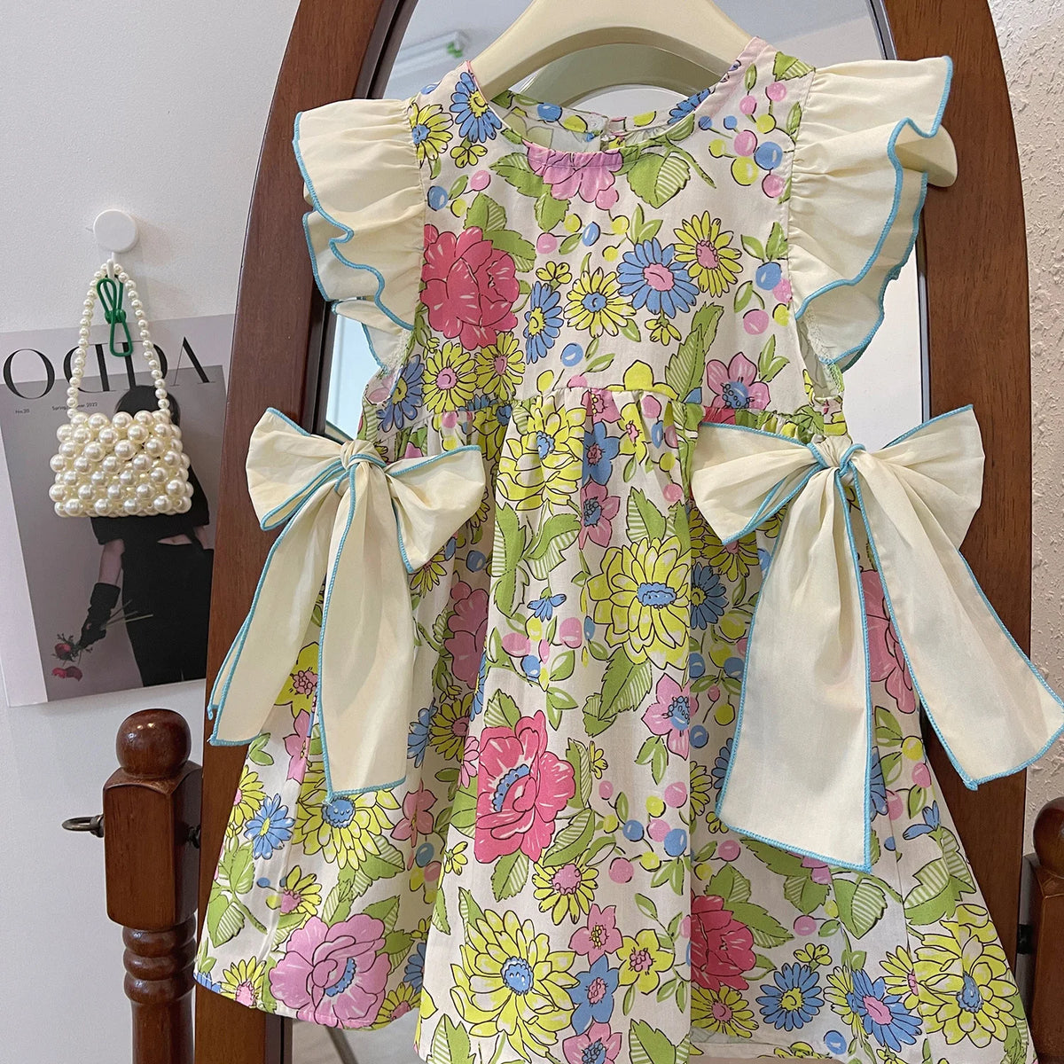 Floral Suspenders Dress for Flower Girl – Girls Casual Wedding Dress with Flower Print, Ages 3-7 Years Baby Girl Dress
