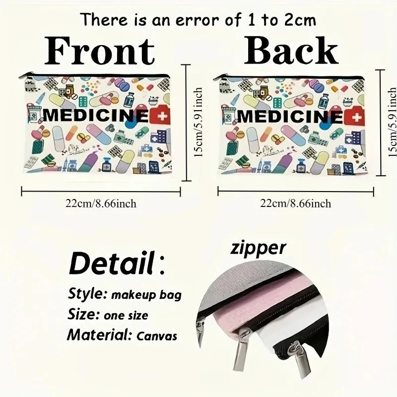 Medicine-Themed Cosmetic Travel Bag - Foldable Zippered Makeup Organizer, Gift for Healthcare Professionals, Cosmetic Bag