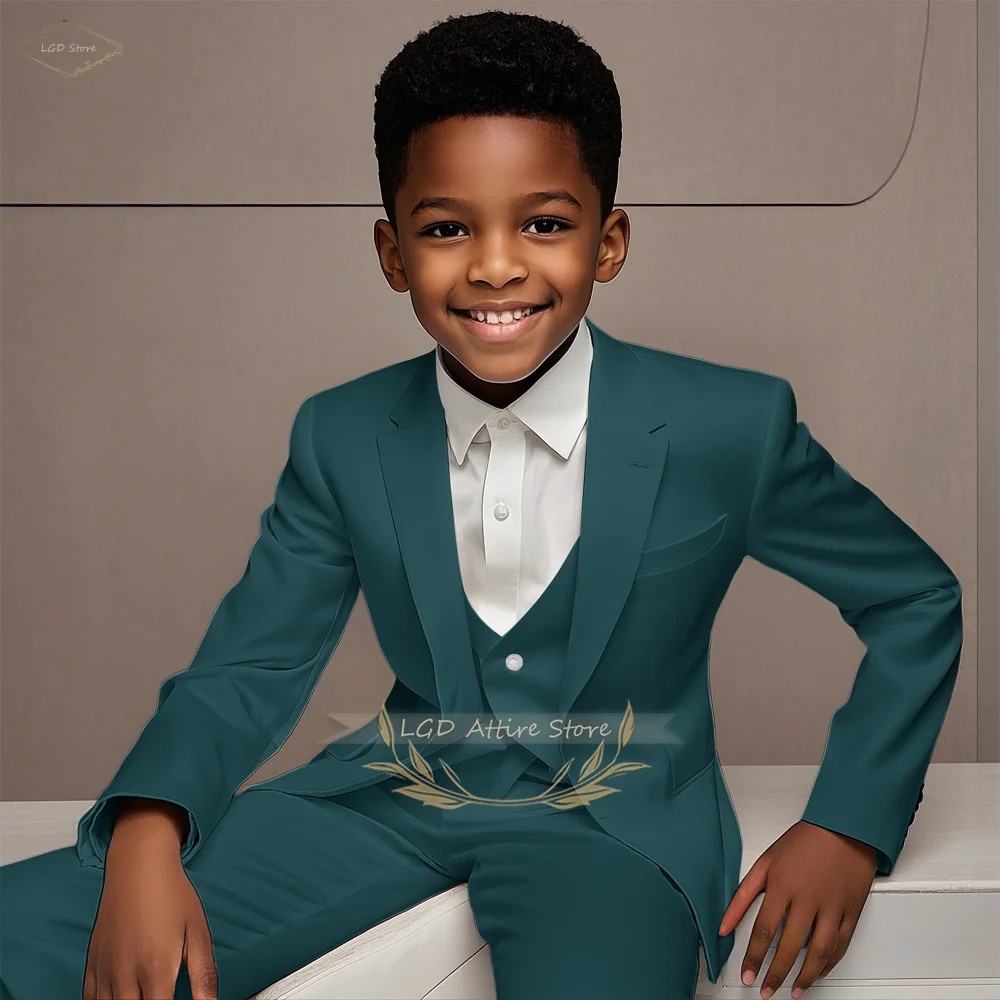 3-Piece Boys Formal Suit Set Blazer Vest Pants for Wedding Birthday Party Show Host Cocktail Ceremony School Performance Outfit