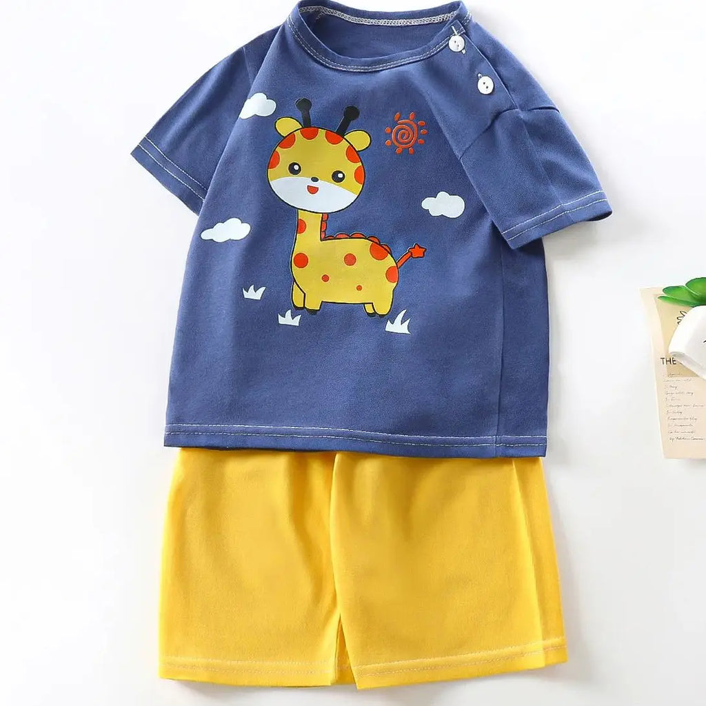 Kid Boy Clothes Cartoon Girl Outfit Short Sleeve Cotton Toddler Clothing T-shirt+Short Pant 2Pcs Girl Suit Baby Tracksuit A1151