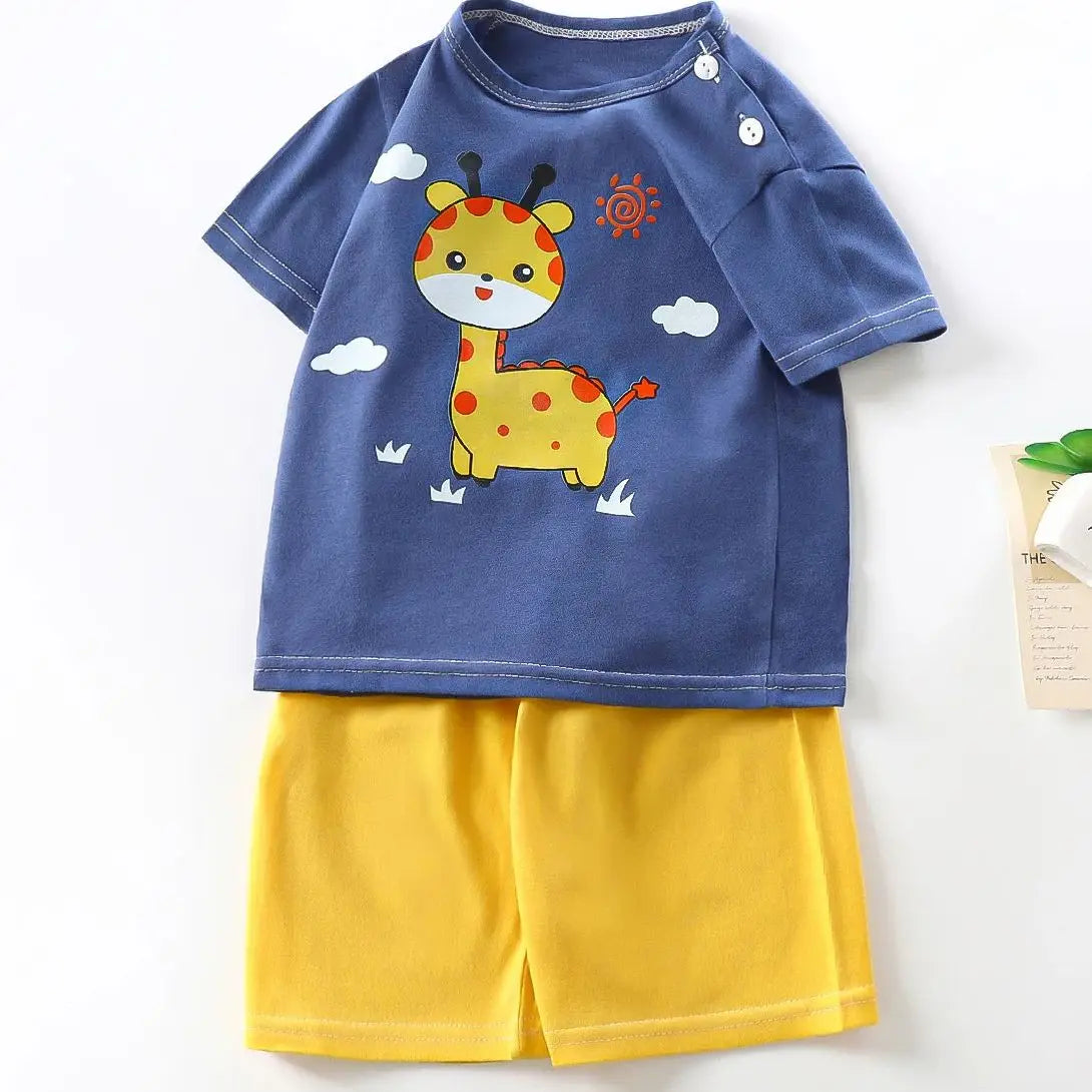 Kid Boy Clothes Cartoon Girl Outfit Short Sleeve Cotton Toddler Clothing T-shirt+Short Pant 2Pcs Girl Suit Baby Tracksuit A1151