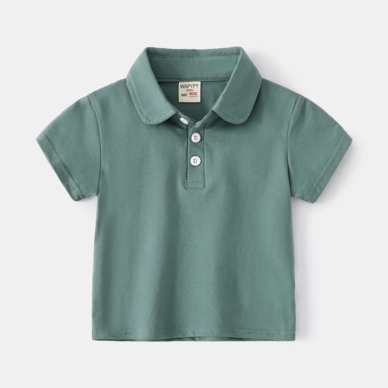 Korean Polo Tshirt Boy 100% Cotton Boys Clothes for School Uniform 2024 Shirts Solid White Black Green Polos Children's Clothing